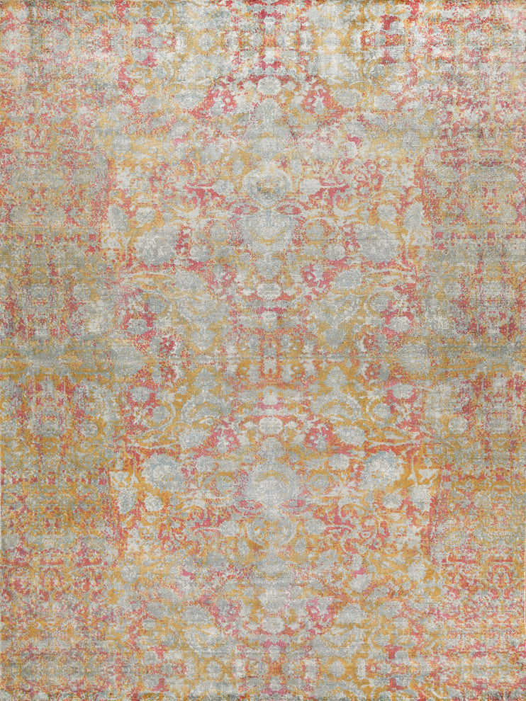 Antolini Handmade Hand Loomed Bamboo Silk and Cotton Green/Rust Area Rug