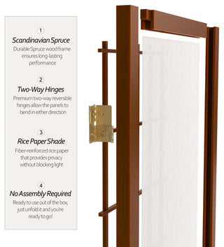 2' Tall Desktop Window Pane Shoji Screen, Walnut, 5 Panels
