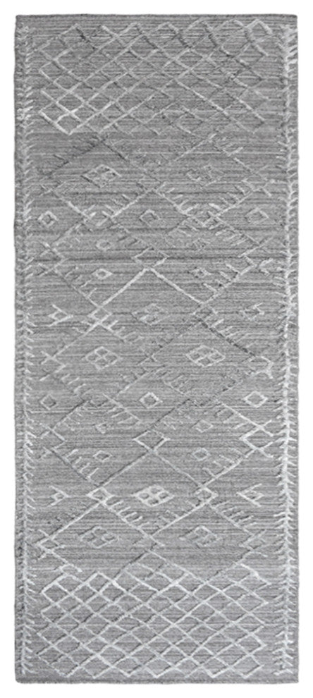 HAND WOVEN FLAT WEAVE KILIM POLYESTER AREA RUGS -Rectangle,Dark Gray,Geometric, [Runner] 2'6''x10'