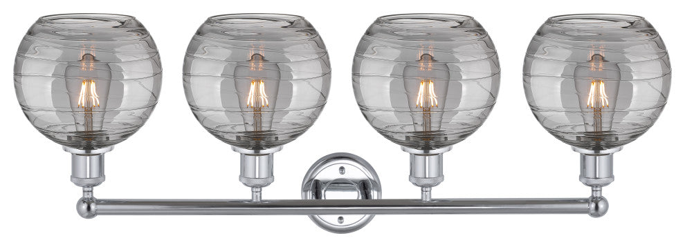 Edison-Athens Deco Swirl 4-Light 35" Vanity Light Polished Chrome, Light Smoke