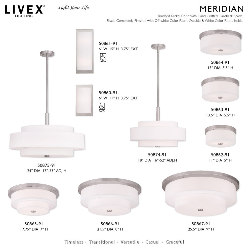 Livex Lighting 50875 Meridian 5 Light 24"W Drum Chandelier - Satin Brass