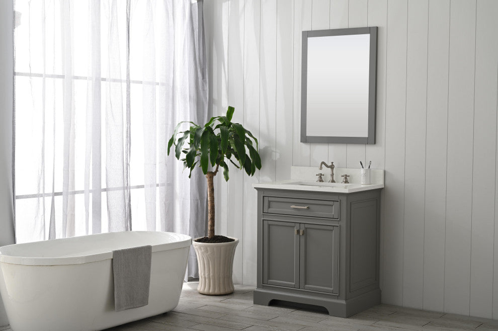 Milano Bathroom Vanity, Gray With White Quartz Top, Grey, 30", Non-Modular, Single Sink