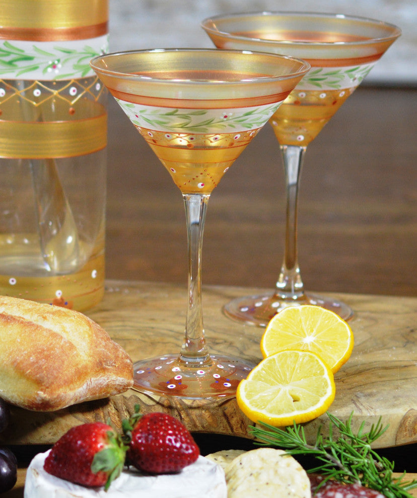 Mosaic Gold Garland Martini Glasses, Set of 2