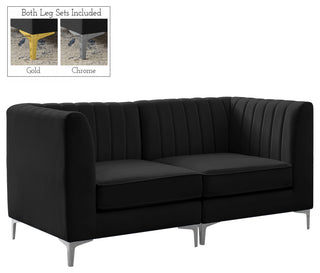 Alina Velvet Upholstered 2-Piece Modular Sofa, Black