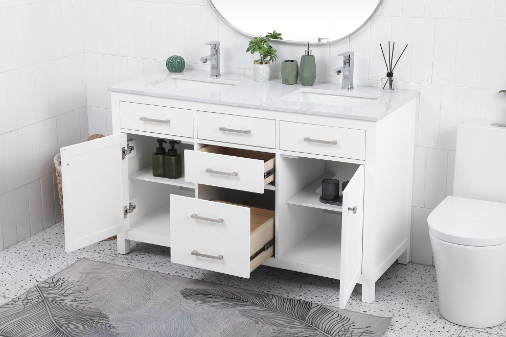 54" Double Bathroom Vanity, White