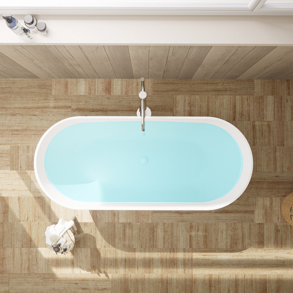 Ryder Flatbottom Freestanding Solid Surface Soaking Bathtub, Matte White, 69inch