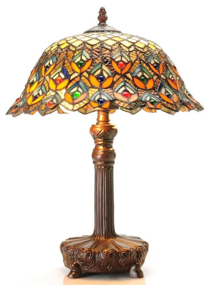 Tiffany-Style Peacock Jewel Table Lamp