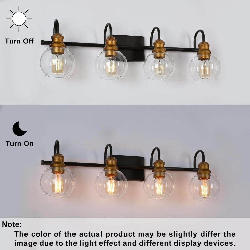 LNC 4-Light Black & Brass Modern Glass Bathroom Vanity Lighting