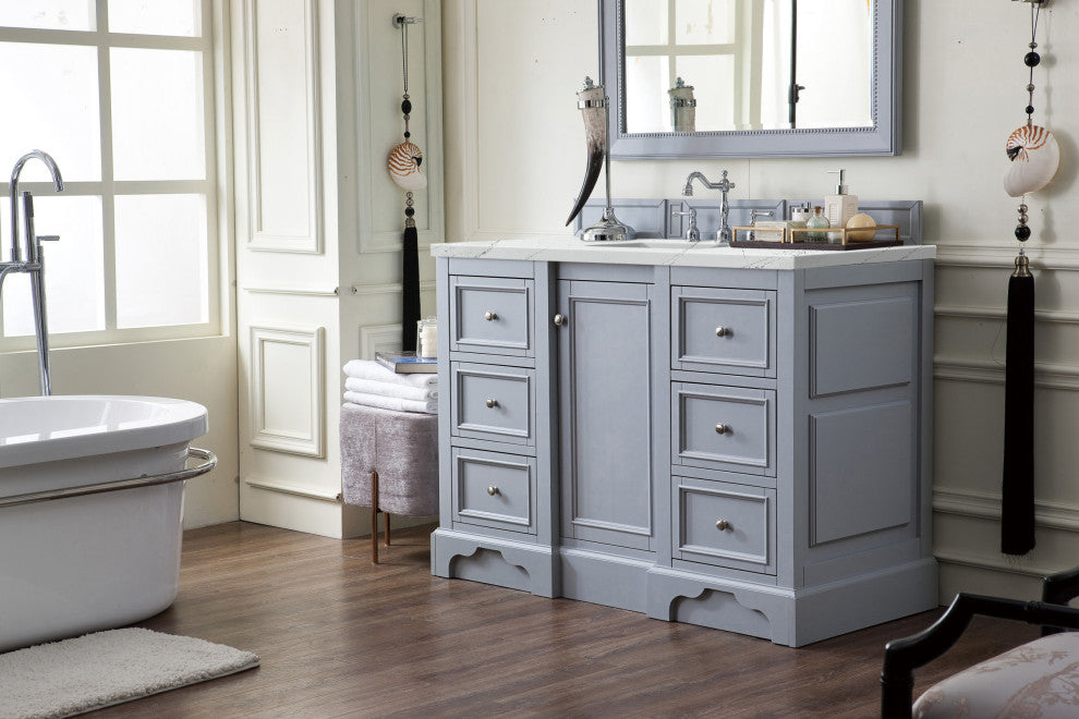 James Martin 825-V48-SL-3ENC 48" Single Vanity Silver Gray w/ 3 CM Quartz Top