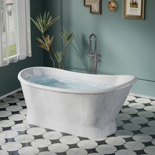 66" 100% Acrylic Freestanding Soaking Bathtub with Drain and Overflow, White, White