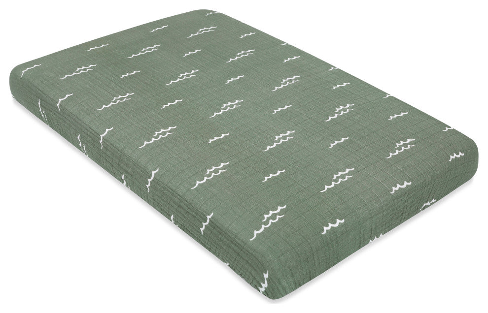 Mini Crib Sheet, GOTS Certified Organic Muslin Cotton, Ocean Waves