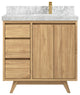 Madison Teak 36 Right Offset Bath Vanity in Light Natural 2" Carrara Marble