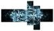 Fractal Blue Flower Explosion, Floral Art Canvas Print, 60"x32", 5 panels