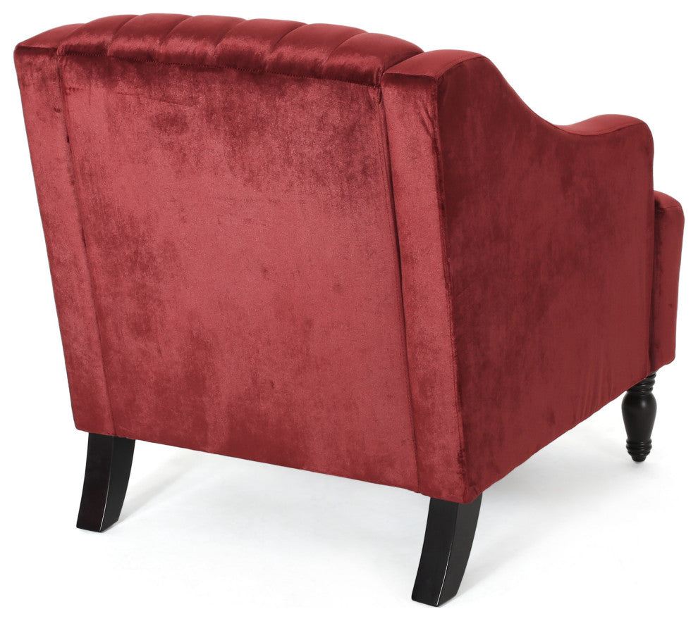 Candice Glam Velvet Club Chair, Garnet and Dark Brown