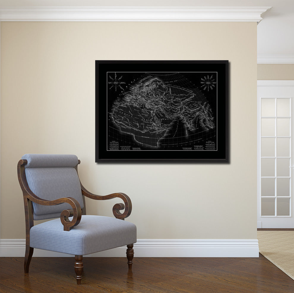 World In The Time Of Ptolomy Monochrome Map On Canvas With Frame, 16" X 21"