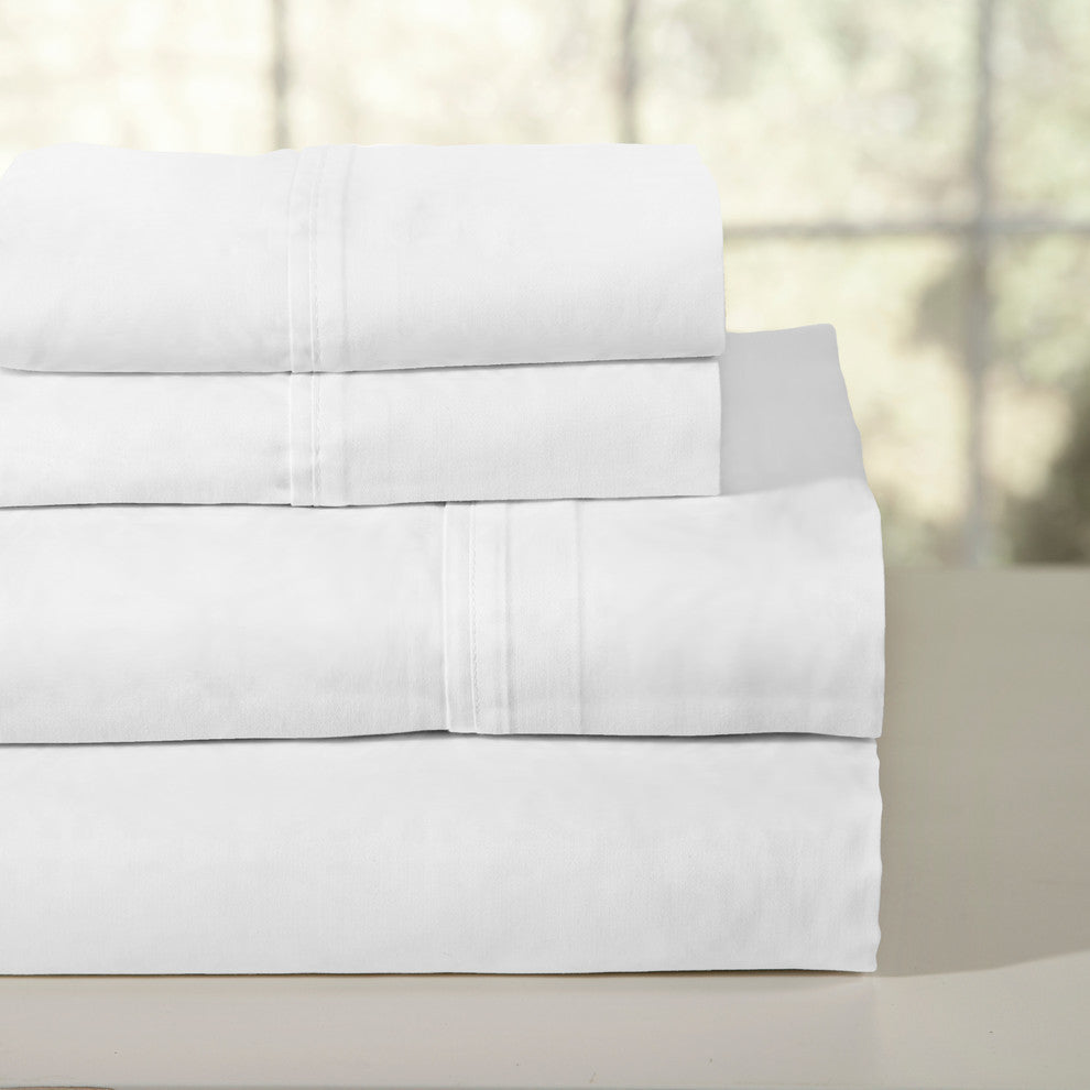 Pointehaven 200TC Combed Cotton Sheet Set, White, Full