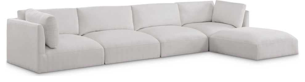 Ease Fabric Upholstered L-Shaped Modular Sectional, Cream, 4 Piece: 2 Corner, 2 Armless, 1 Ottoman