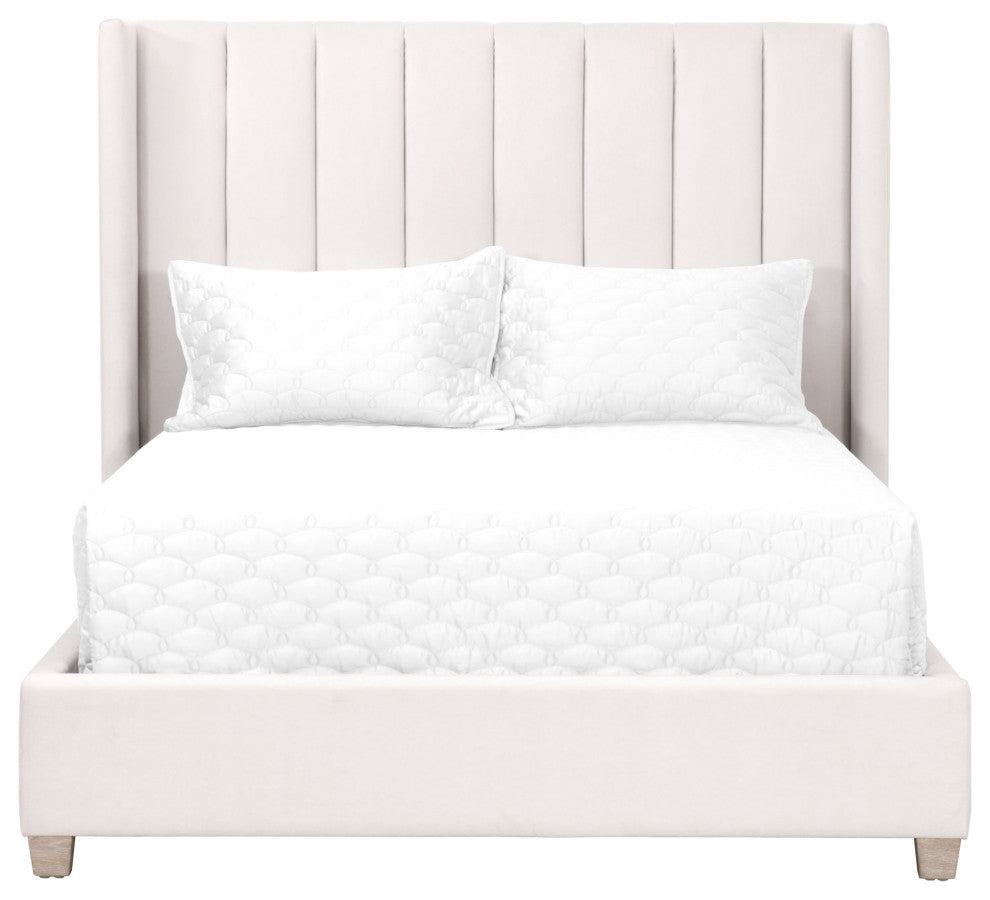 Chandler Bed, Cream Velvet, Natural Gray, Standard King