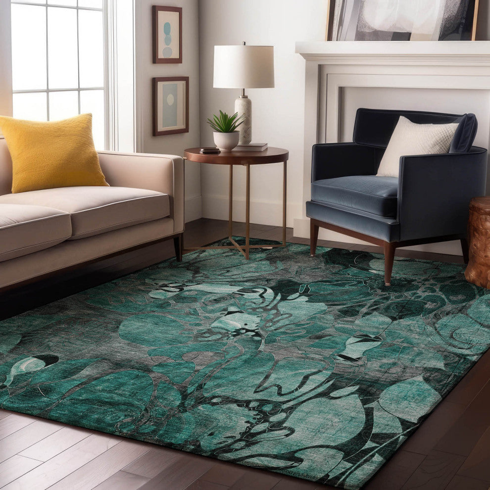 Premium Machine Washable Mayfield AMF558 Teal 3' x 5' Rug