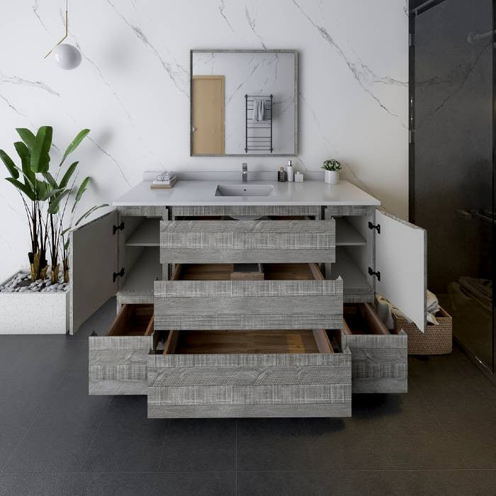 Fresca Formosa Modern 60" Ash Single Sink Bathroom Vanity Set, Faucet Fft1030ch