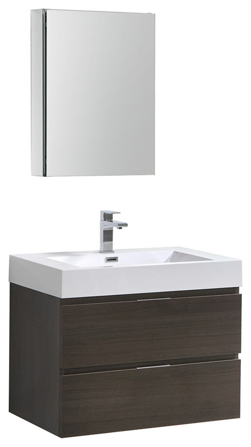 Valencia 30" Gray Oak Wall Hung Bathroom Vanity Set, Cabinet, Faucet, FFT9151BN