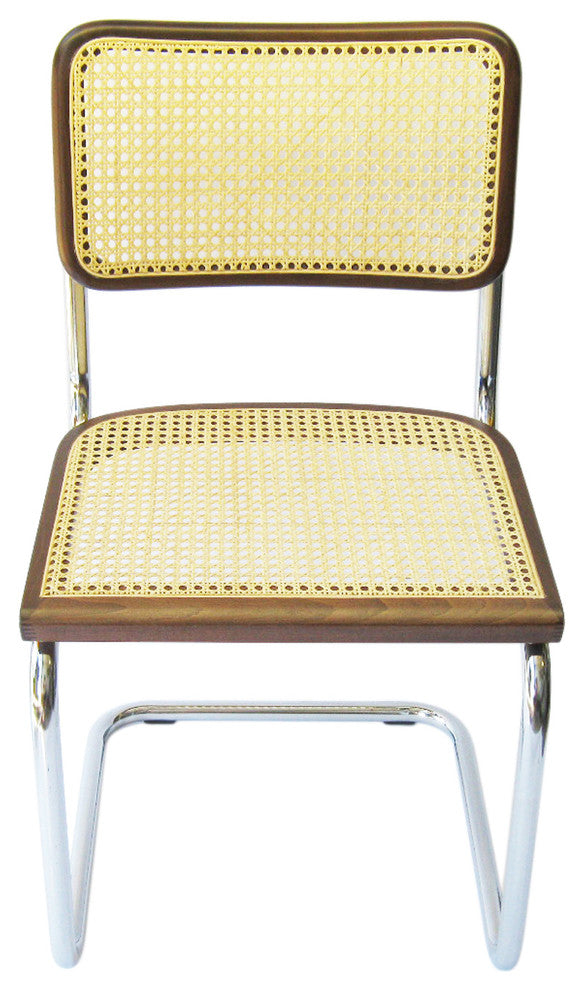 Marcel Breuer Cane Chrome Side Chair, Walnut