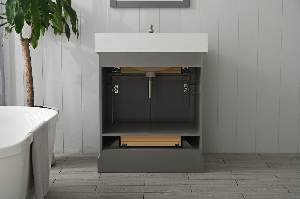 Milano Bathroom Vanity, Gray With White Quartz Top, Grey, 30", Non-Modular, Single Sink