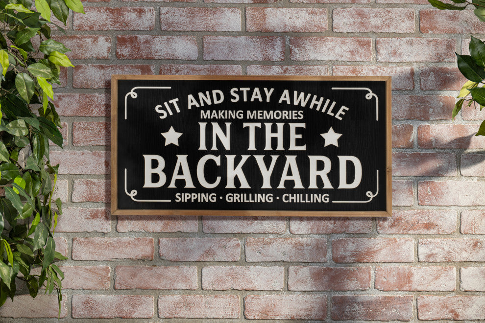 31.5" Wood Engraved Black Wall Sign, In the Backyard
