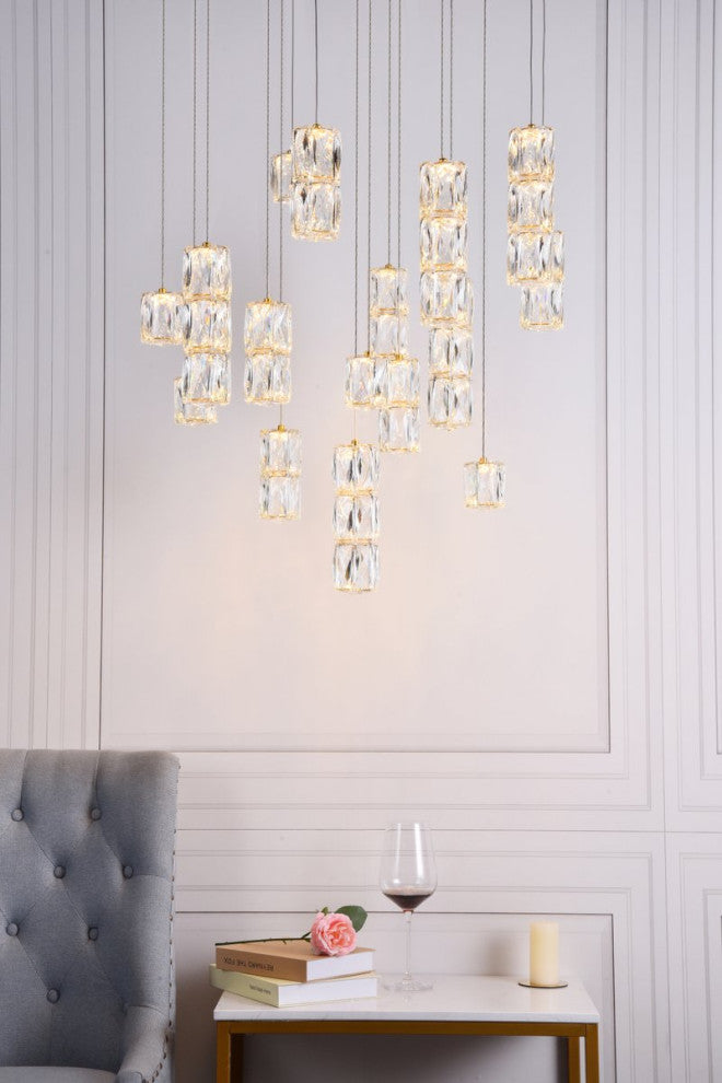 Paige LED Light Gold Pendant Clear Crystal