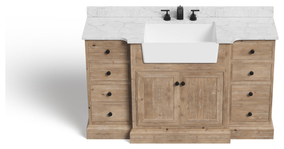 Fermo Bath Vanity, Weathered Fir, 60", Marble Top, Single Sink, Freestanding