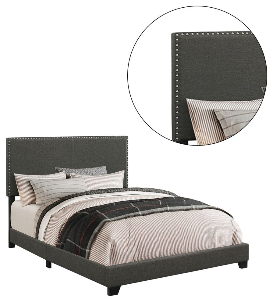 Nailhead Upholstered Twin Bed, Charcoal