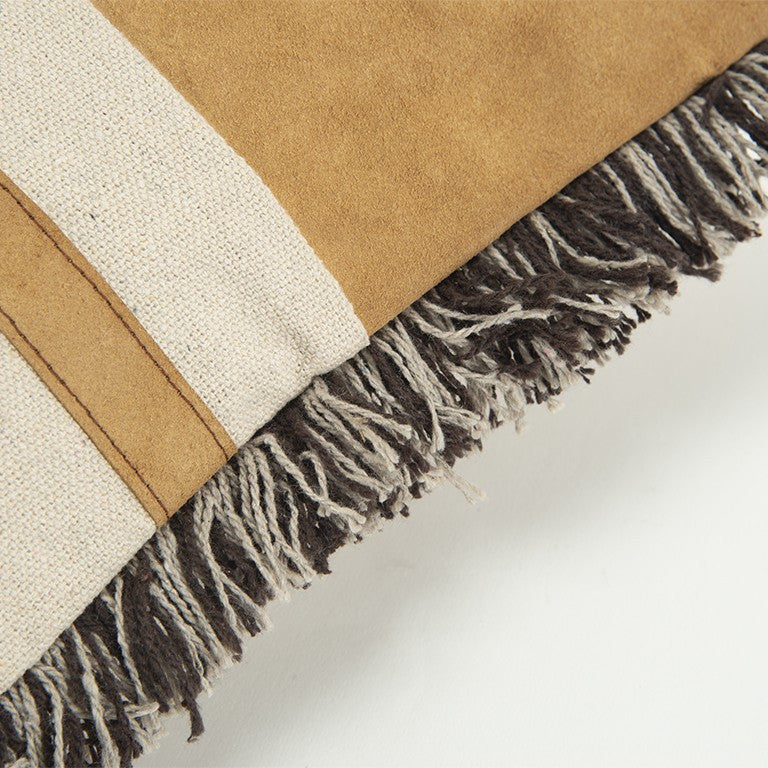 Camel Tone Leather Block Lumbar Pillow