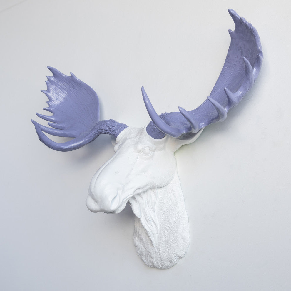 Faux Taxidermy Moose Head Wall Mount, White and Purple