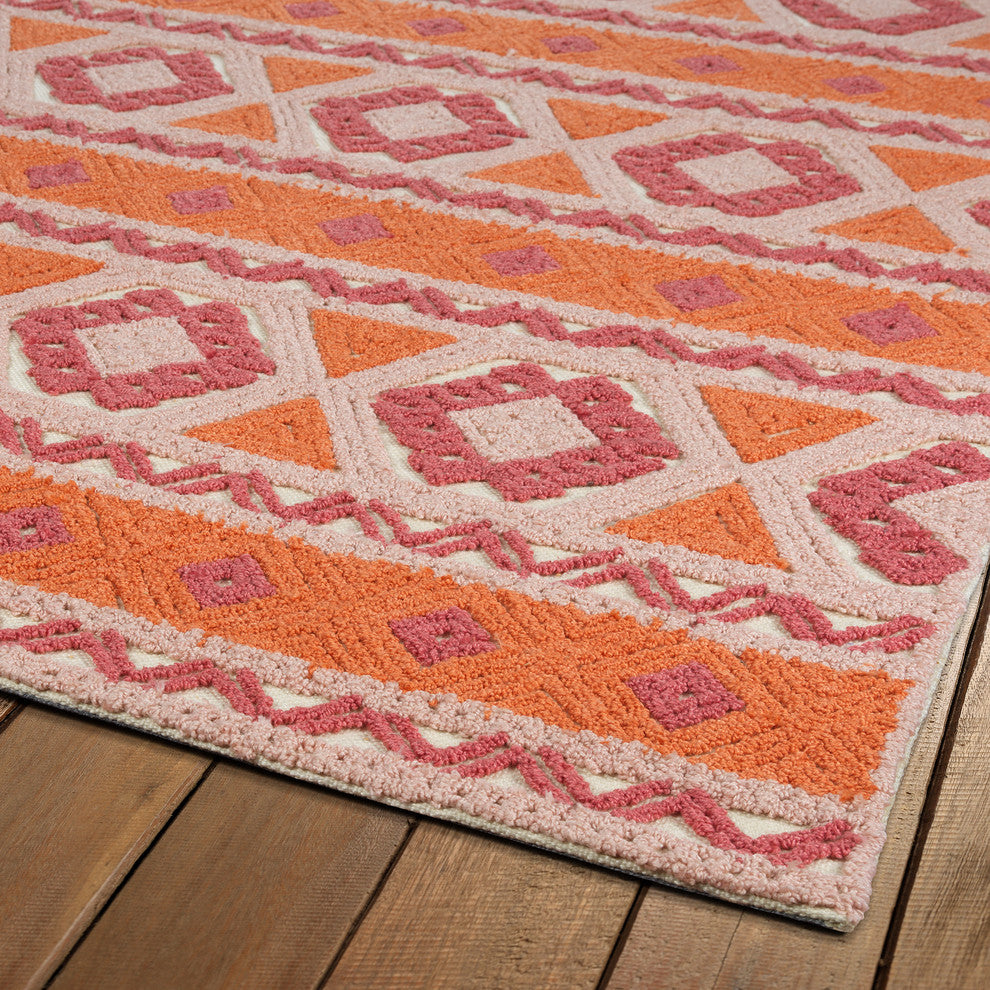 Kaleen Indoor-Outdoor Midcentury Modern Ayrlies Garden Rug, Orange, 9''x12''
