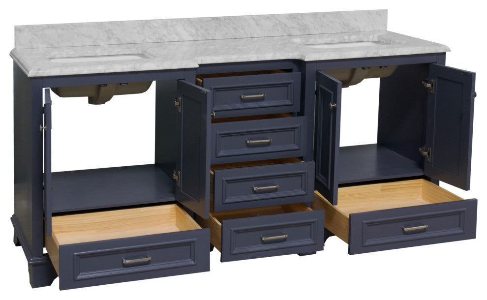 Nantucket 72" Double Bath Vanity, Marine Gray, Carrara Marble