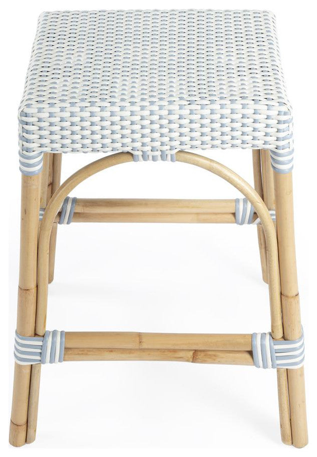 Butler Robias Twilight Blue & White Rattan Counter Stool