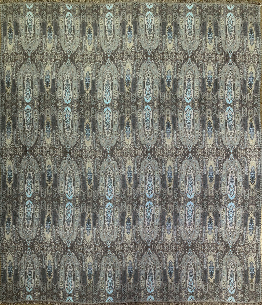 Woven Cotton Paisley Throw, Aqua