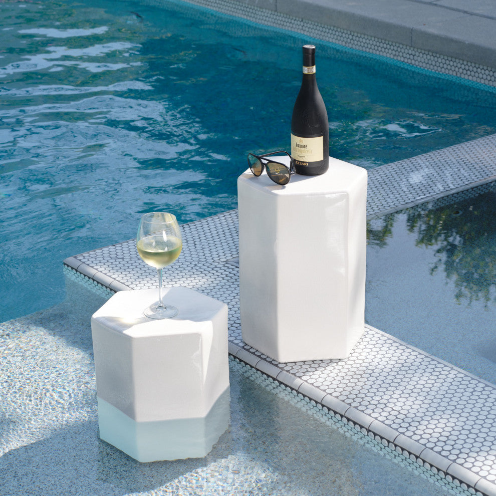 Porto Ceramic Indoor/Outdoor Side Table, White, Small