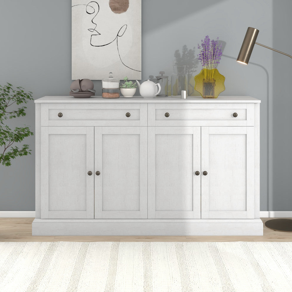 TATEUS 58" Kitchen Sideboard Storage Buffet Cabinet, Antique Whit