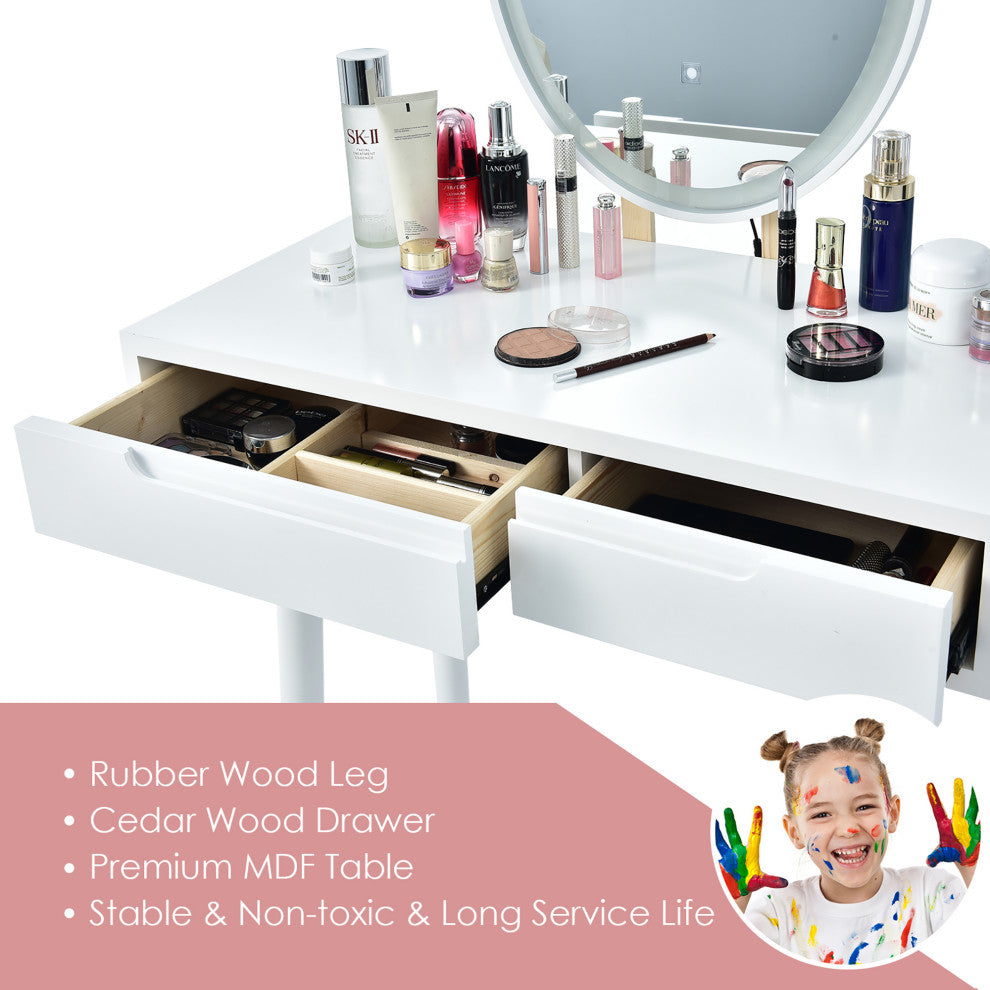 Costway Vanity Makeup Table Touch Screen 3 Lighting Modes Dressing Table Set