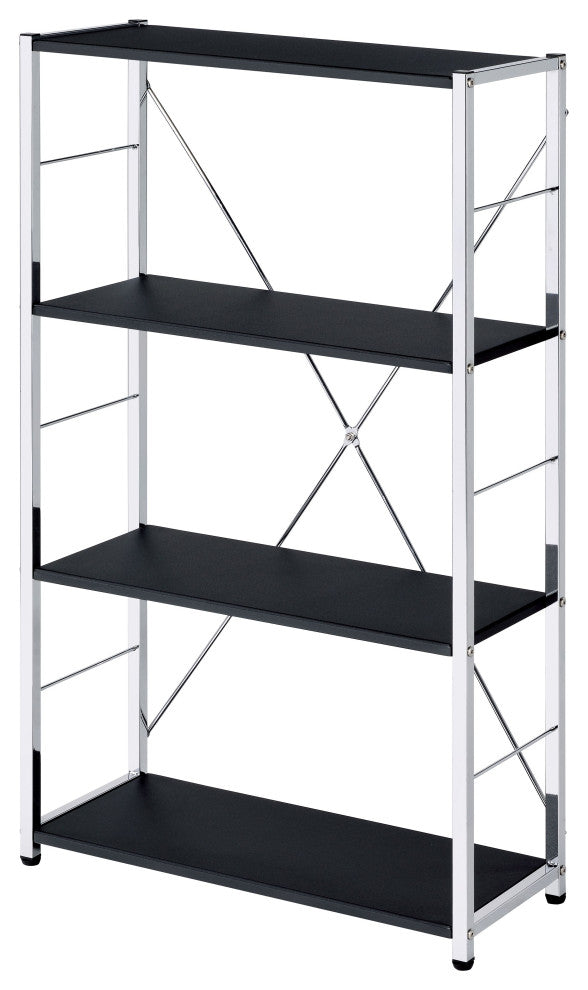 Acme Tennos Bookshelf Black and Chrome Finish
