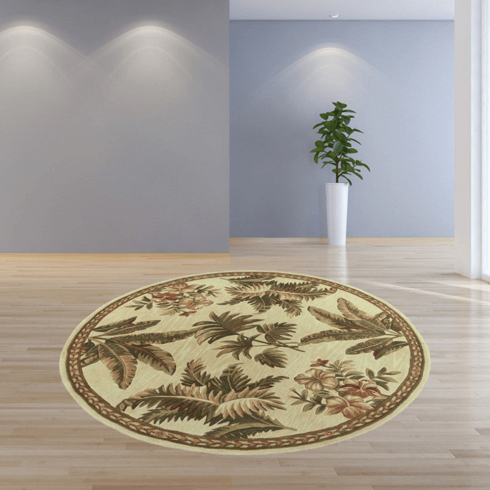 5' Round  Wool Ivory  Area Rug