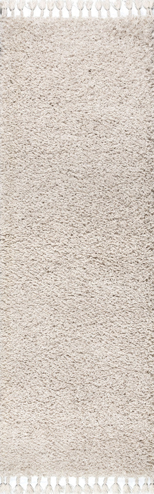 Mercer Shag Plush Tassel Area Rug, Cream, 2 X 8
