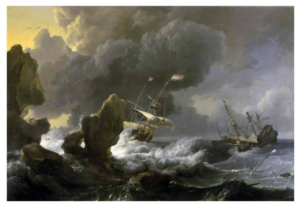 "Dutch Merchantmen Driven onto a Rocky Coast in a Storm" Paper Art, 32"x22"