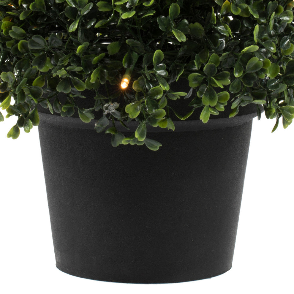 Vickerman Potted Green Boxwood Cone UV, White, 4'