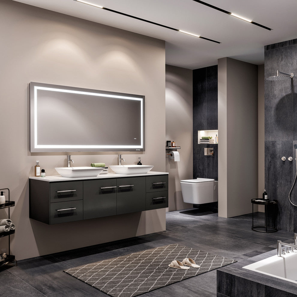 Eviva Wave Wall Mount DS Bath Vanity with WH Quartz Countertop, Espresso, 60"