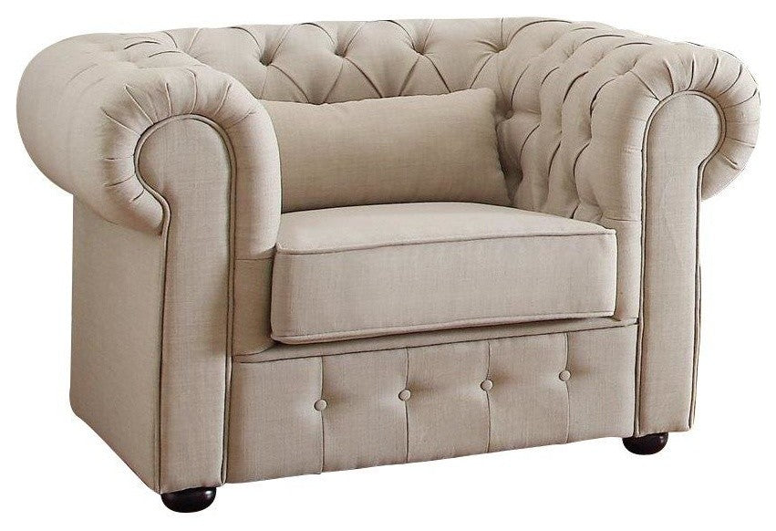 3-Piece Scotlynn Button Tufted Set Sofa, Love Seat and Chair, Natural Fabric