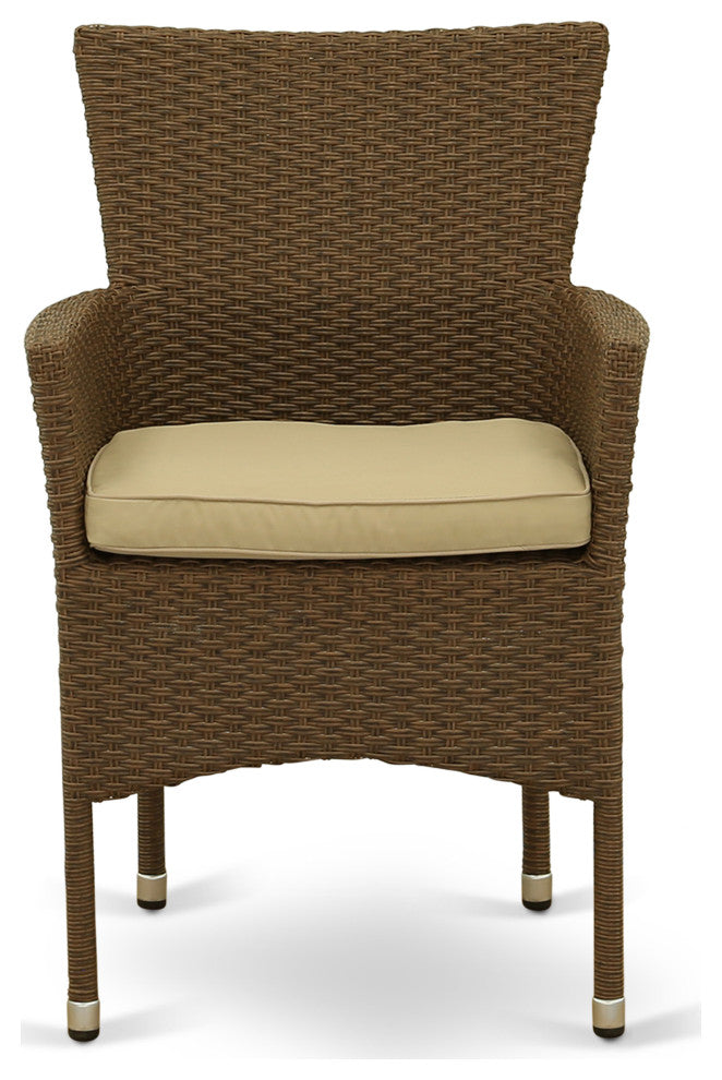7Pc Outdoor- Brown Wicker Dining Set, Patio Table, 6 Balcony Backyard Armchair