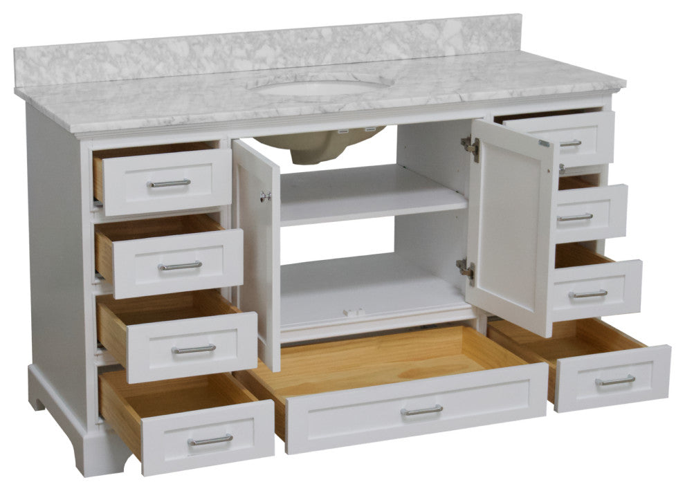 Harper 60" Bathroom Vanity, White, Carrara Marble, Single
