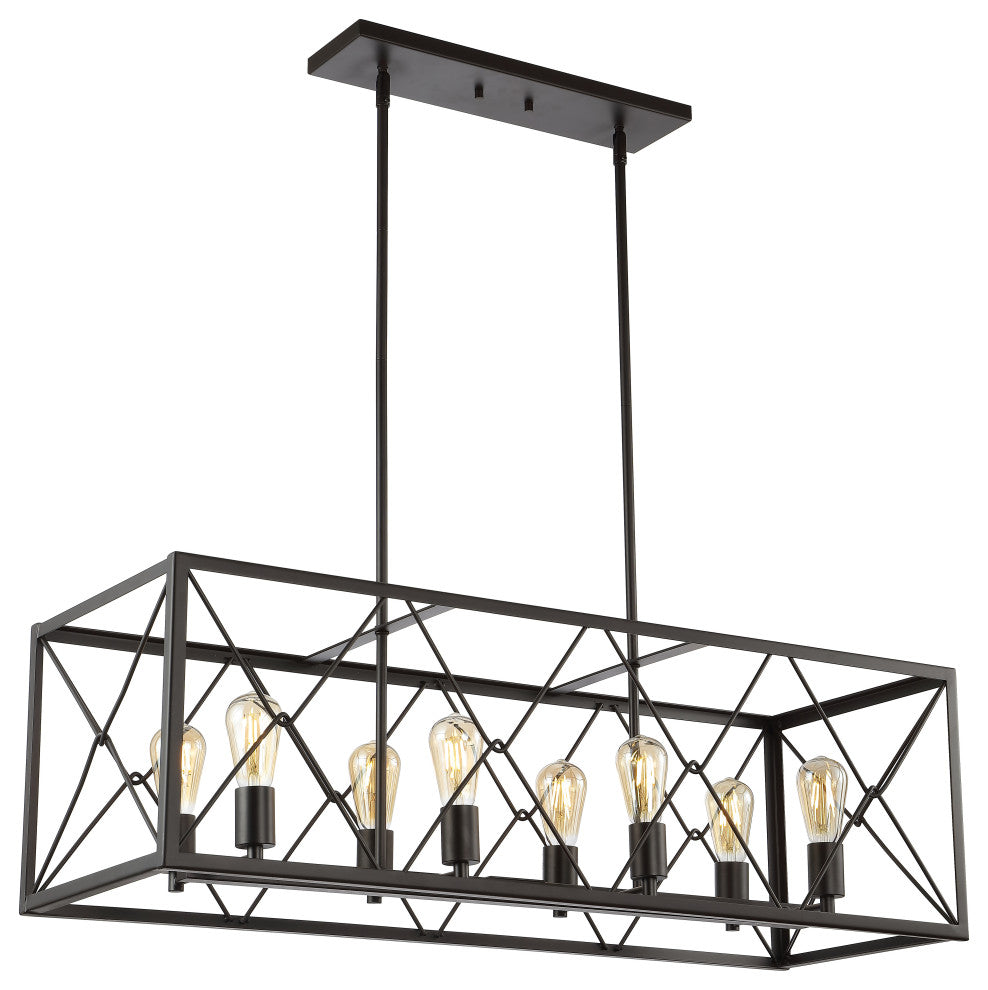 Galax 39" 8-Light Adjustable Iron Farmhouse LED Pendant, Bronze by JONATHAN Y